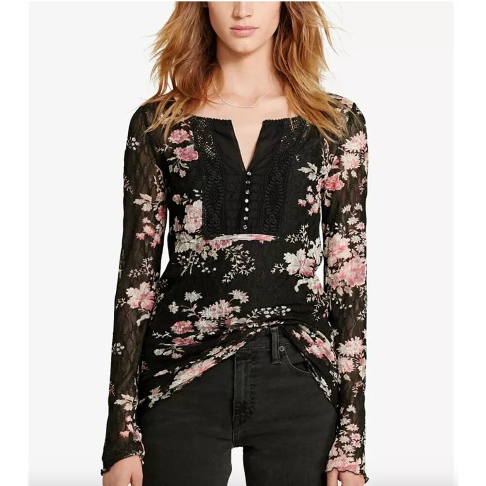 Denim & Supply Ralph LaurenFloral-Print Crochet-Bib Henley Size Small